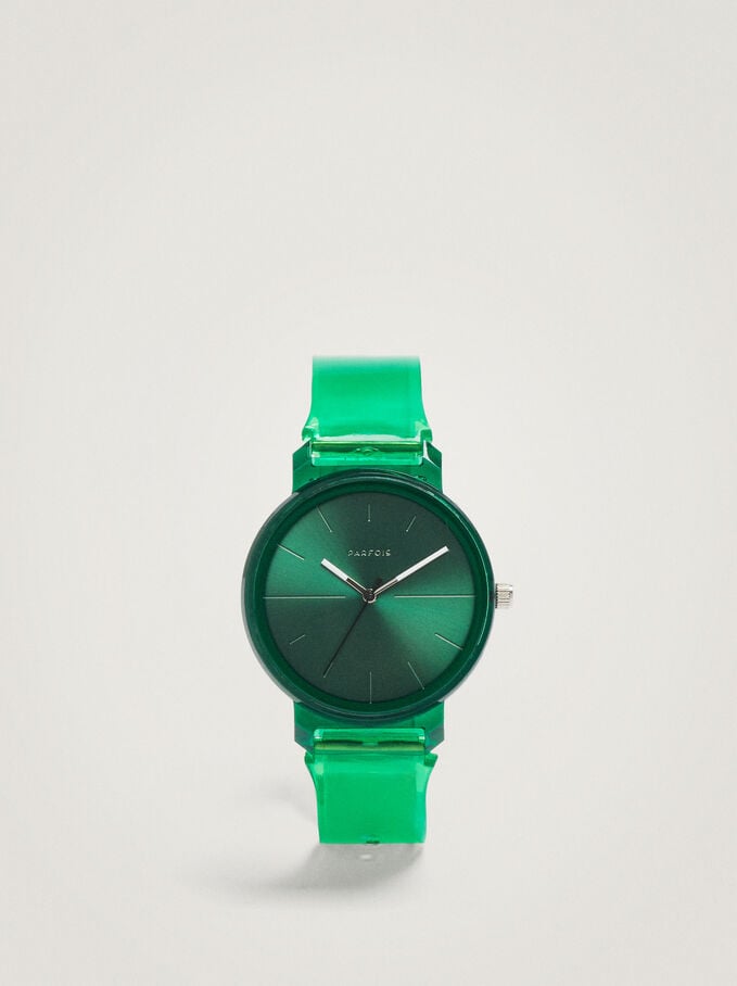 Relógio Bracelete De Silicone, Verde, hi-res