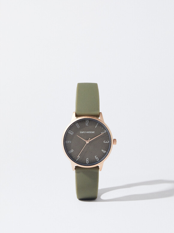 Watch With Silicone Strap, Khaki, hi-res