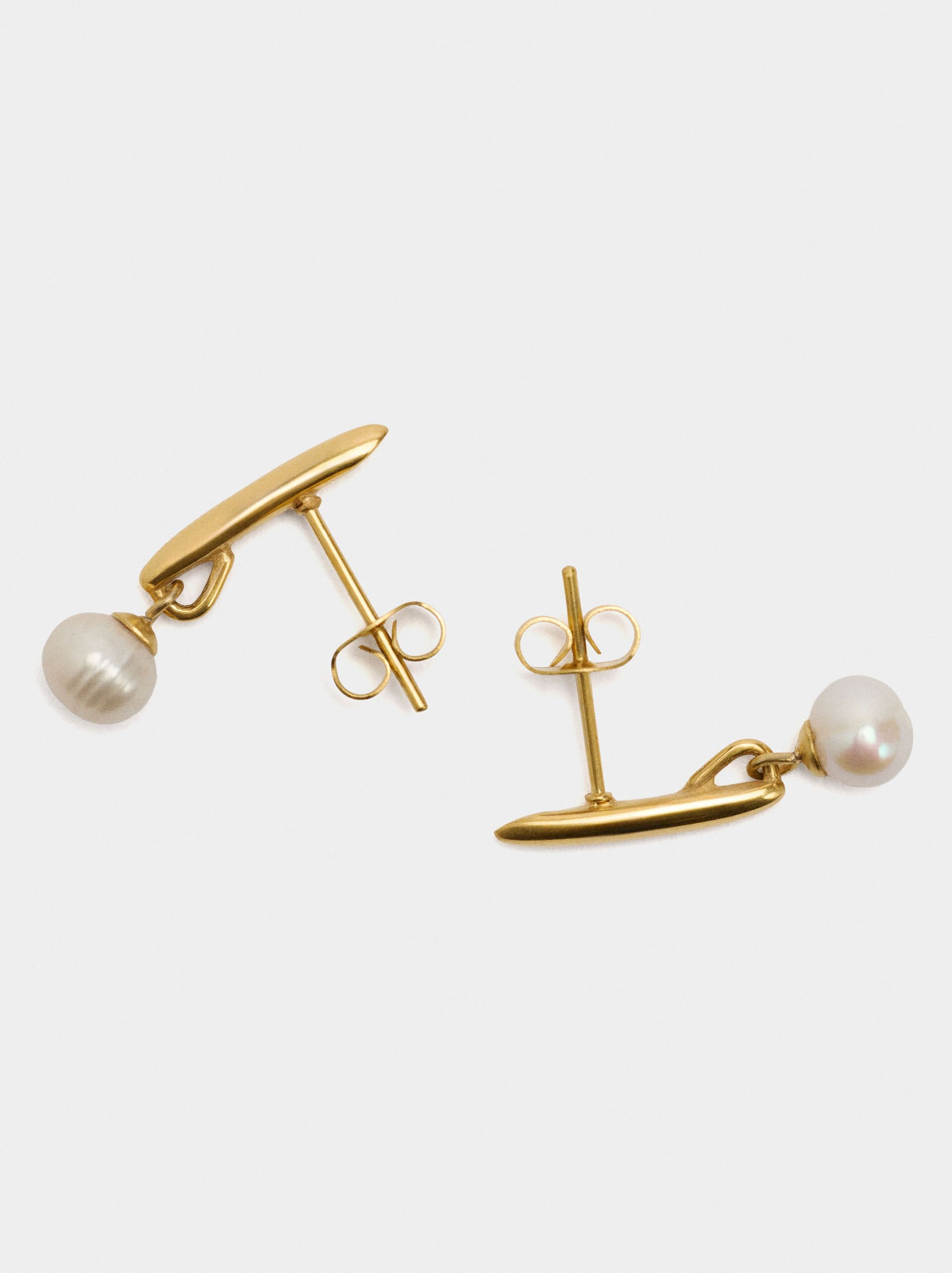 Bar earring with freshwater pearl - stainless steel image number 2.0