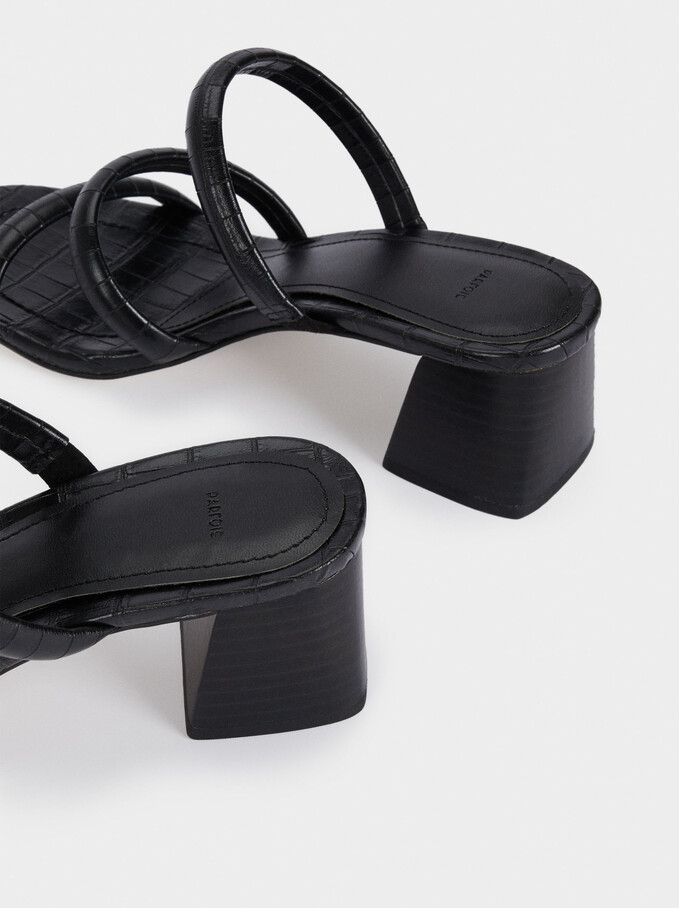 High-Heel Sandals With Animal Print Straps, Black, hi-res