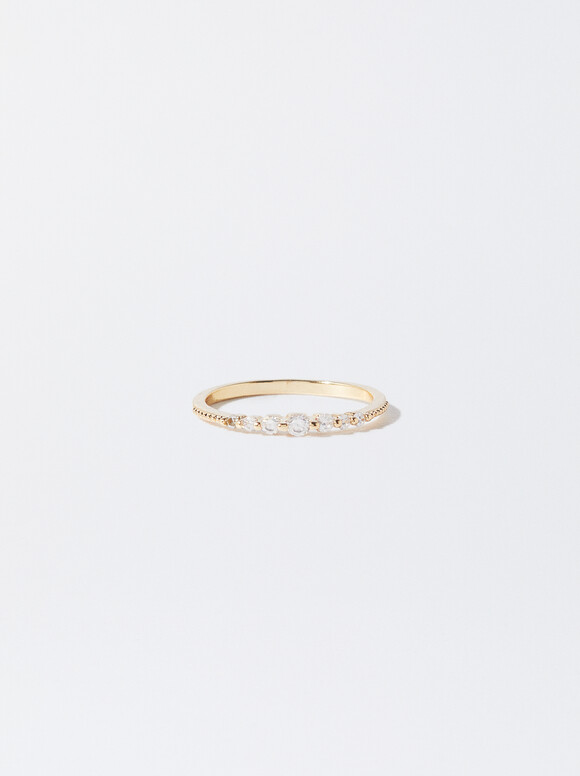 Golden Ring With Zirconia, Golden, hi-res