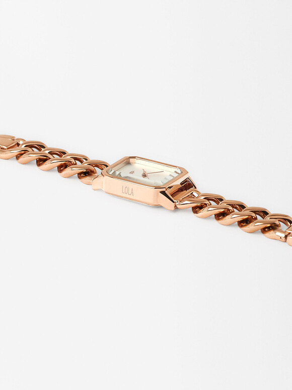 Personalized Watch With Link Bracelet, Rose Gold, hi-res