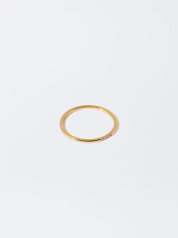 Stainless Steel Ring With Zirconia, Golden, hi-res