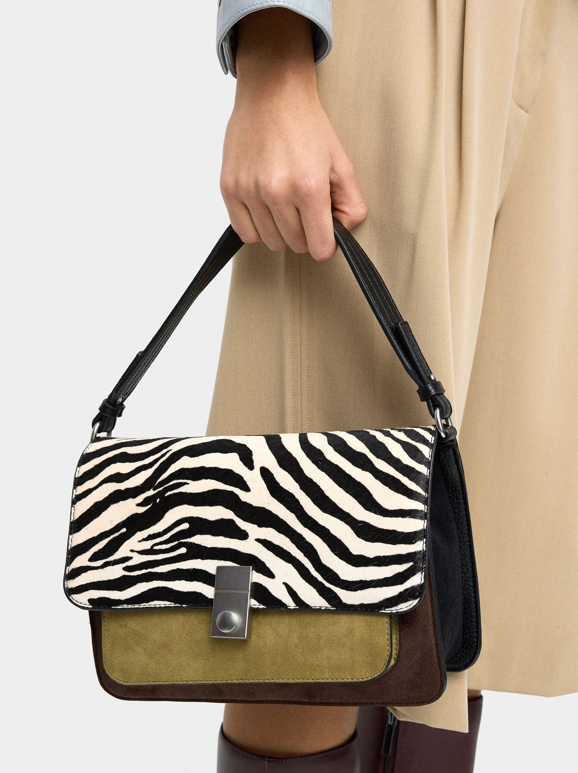 Crossbody bag with leather details image number 1.0