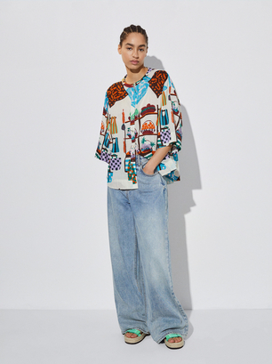 Cotton Printed Shirt, Multicolor, hi-res
