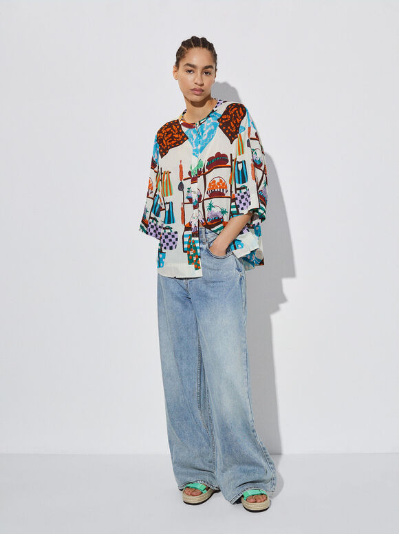 Cotton Printed Shirt, Multicolor, hi-res