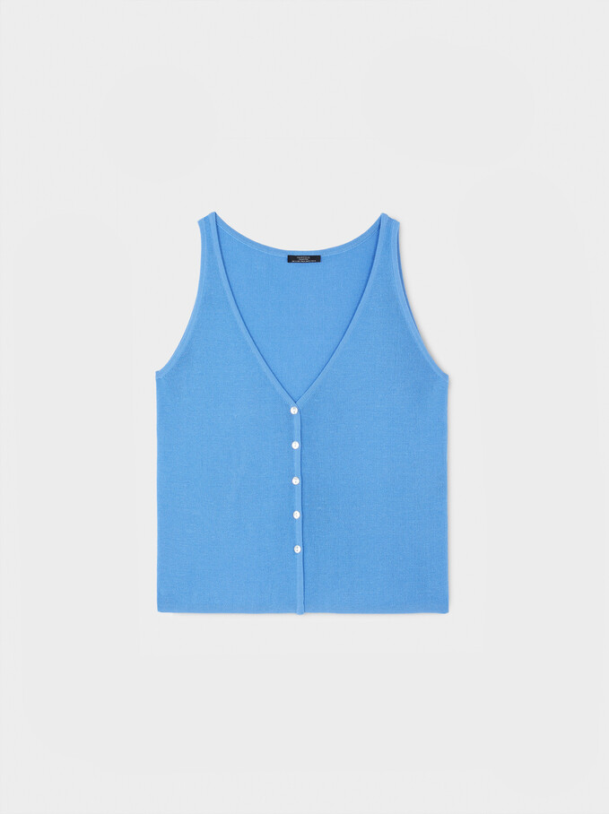 Knit Top With Buttons, Blue, hi-res