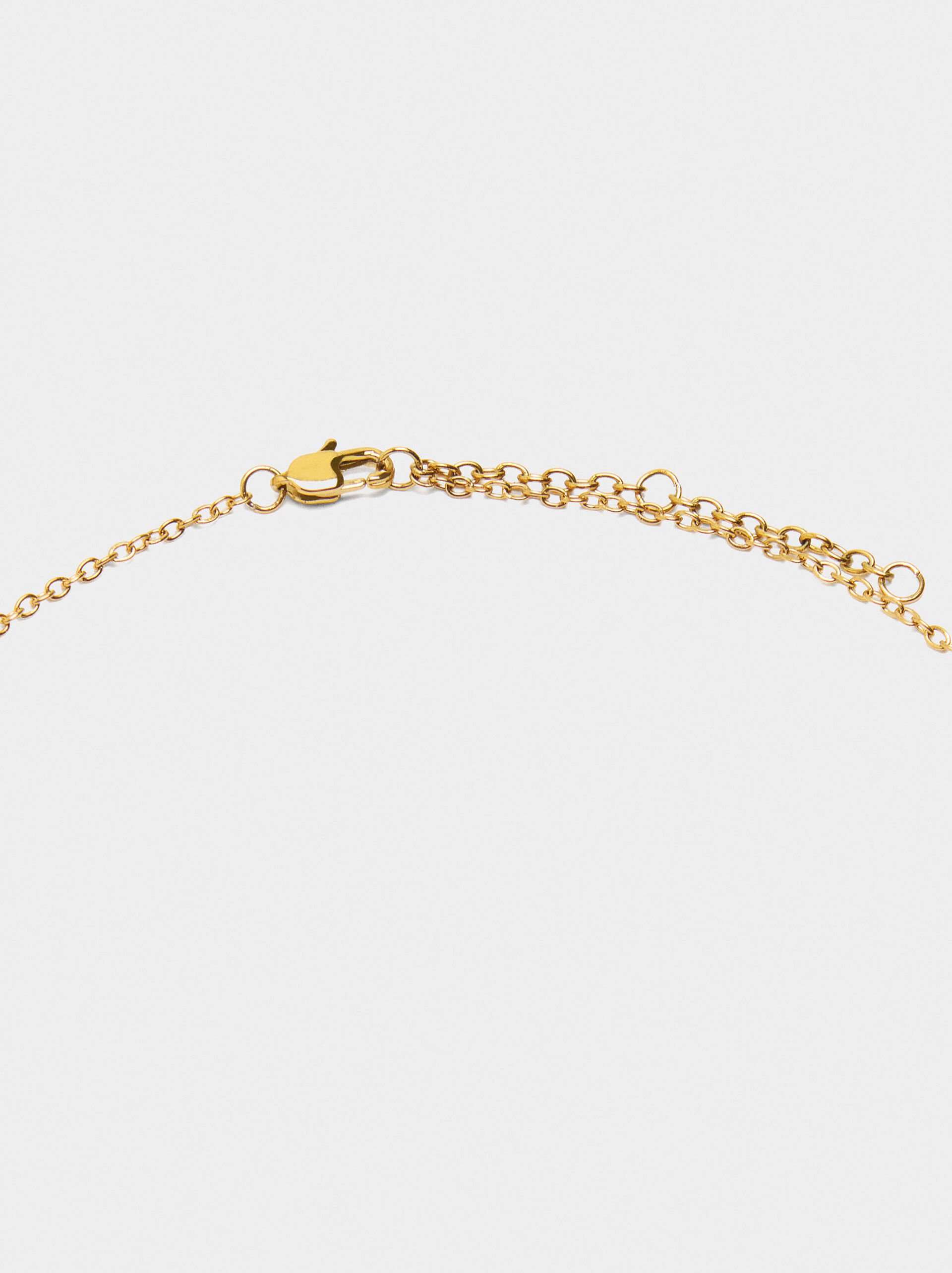 Short bicolor necklace with crystals - stainless steel image number 3.0