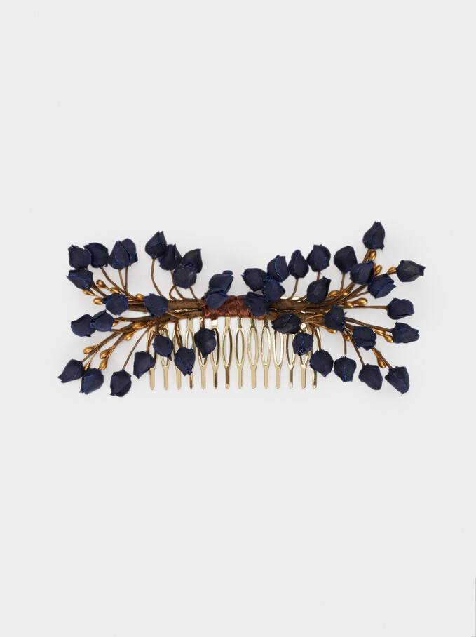 Comb With Floral Detail, Navy, hi-res