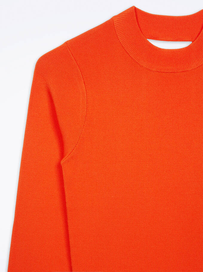 Long-Sleeve Ribbed Dress, Orange, hi-res