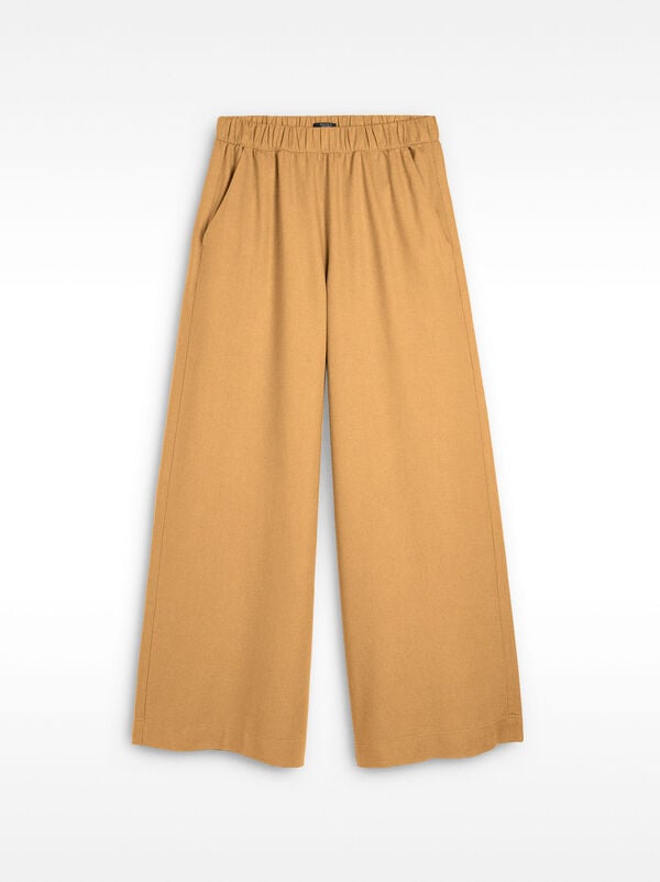 Linen-blend trousers with elastic waistband