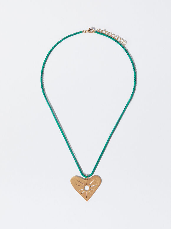 Golden Necklace With Pendant, Green, hi-res