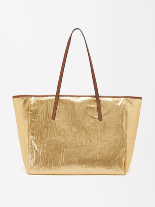 Metallic Shopper Bag L, Golden, hi-res