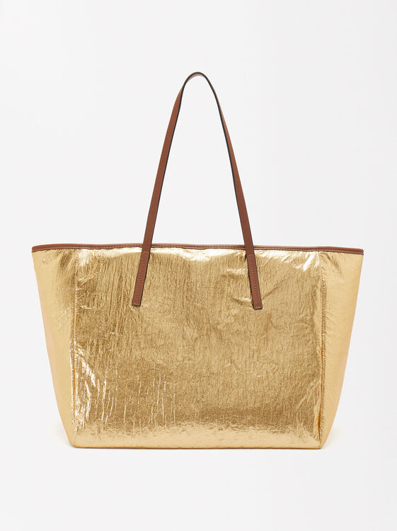 Metallische Einkaufstasche L , Golden, hi-res