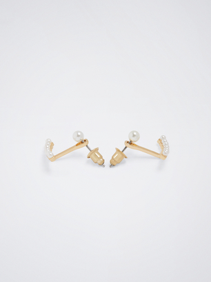 Golden Earrings With Pearl, Beige, hi-res