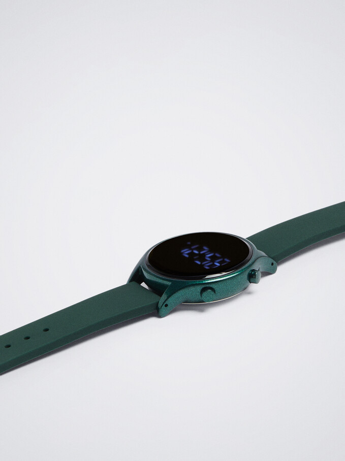 Digital Watch With Silicone Strap, Green, hi-res