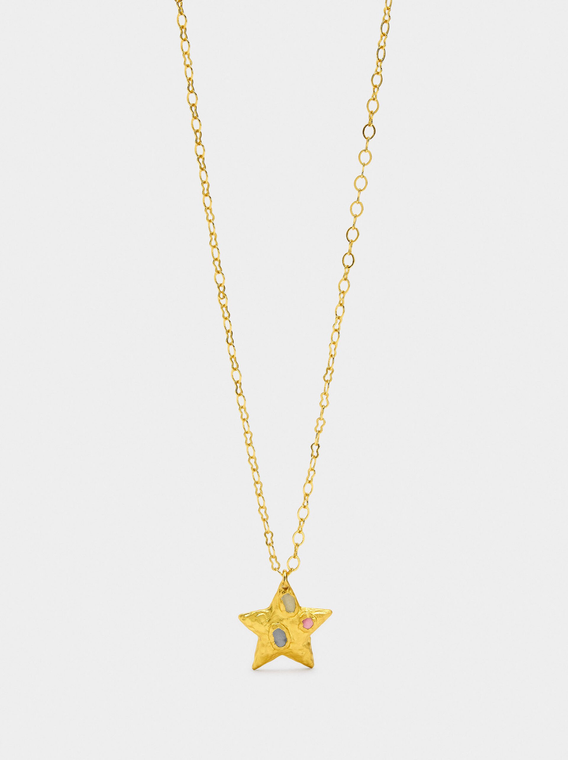 Star pendant necklace with stones - 18k gold swim image number 0.0
