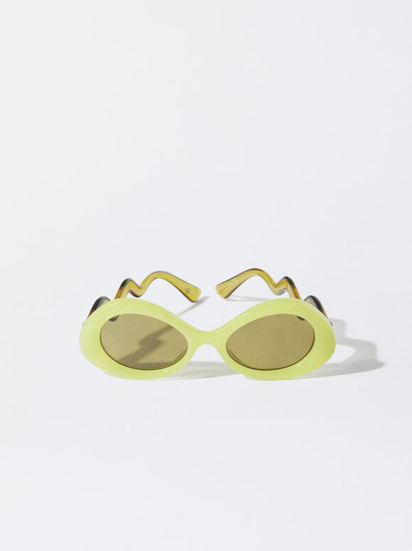 Sonnenbrille Mit Ovalem Rahmen, Gelb, hi-res