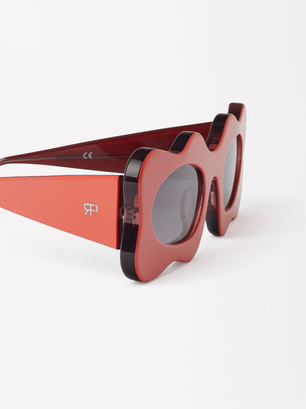 Square Acetate Sunglasses, Red, hi-res