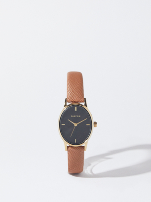 Round Case Watch, Camel, hi-res