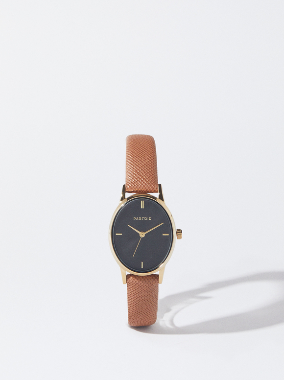 Orologio Con Quadrante Rotondo, Camel, hi-res