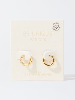 926 Silver Personalised Hoop Earrings With Zirconias, Golden, hi-res