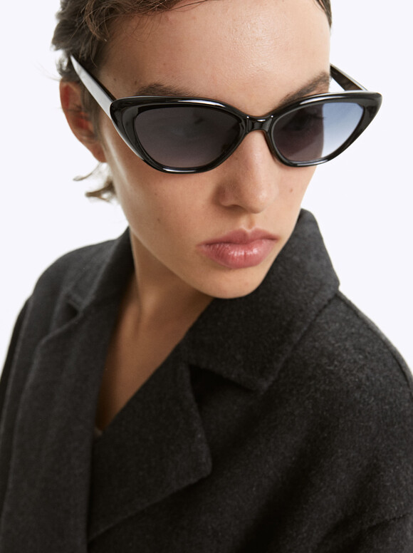 Cat Eye Sunglasses, Black, hi-res