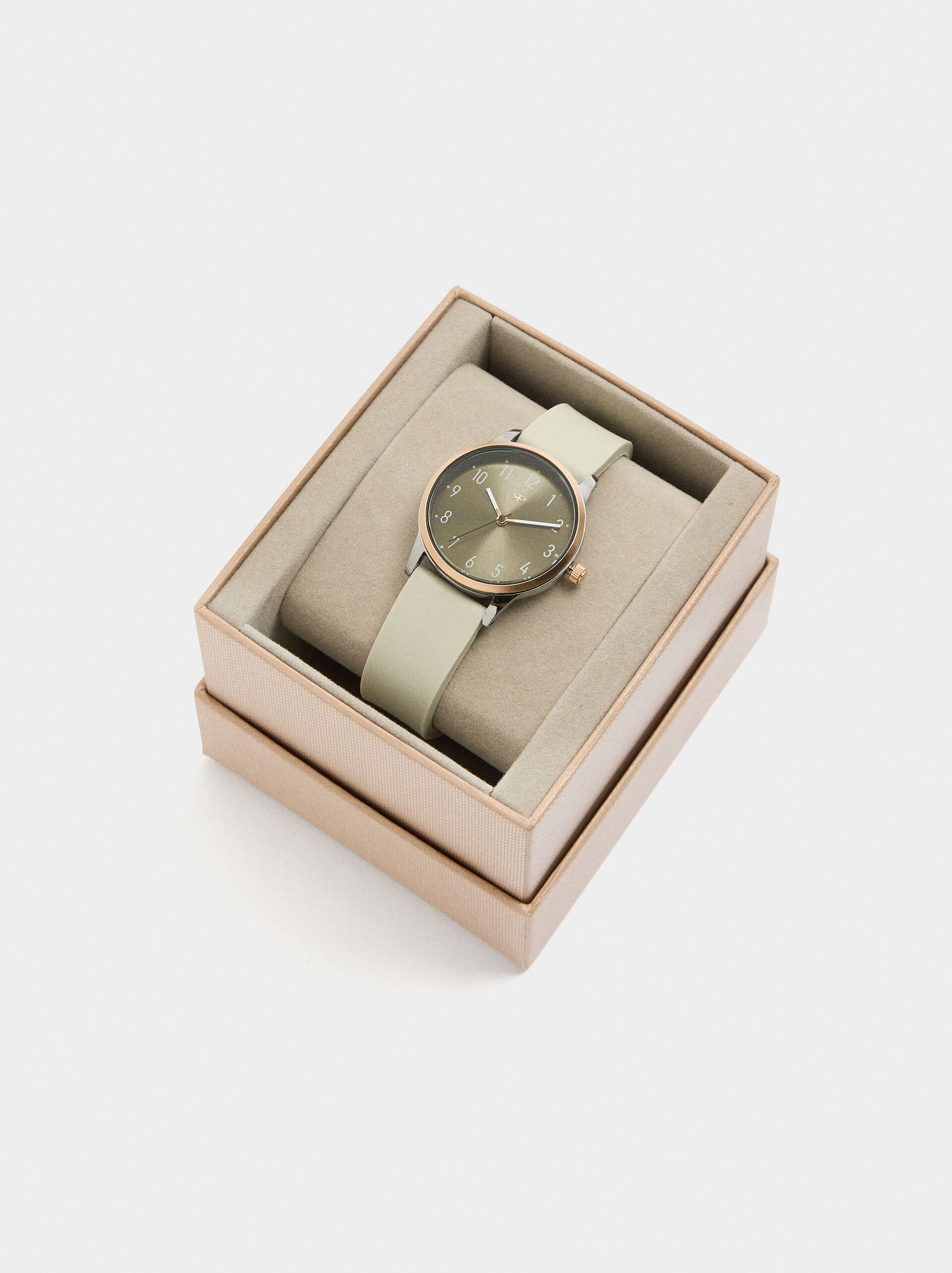 Bicolor watch with silicone bracelet image number 3.0