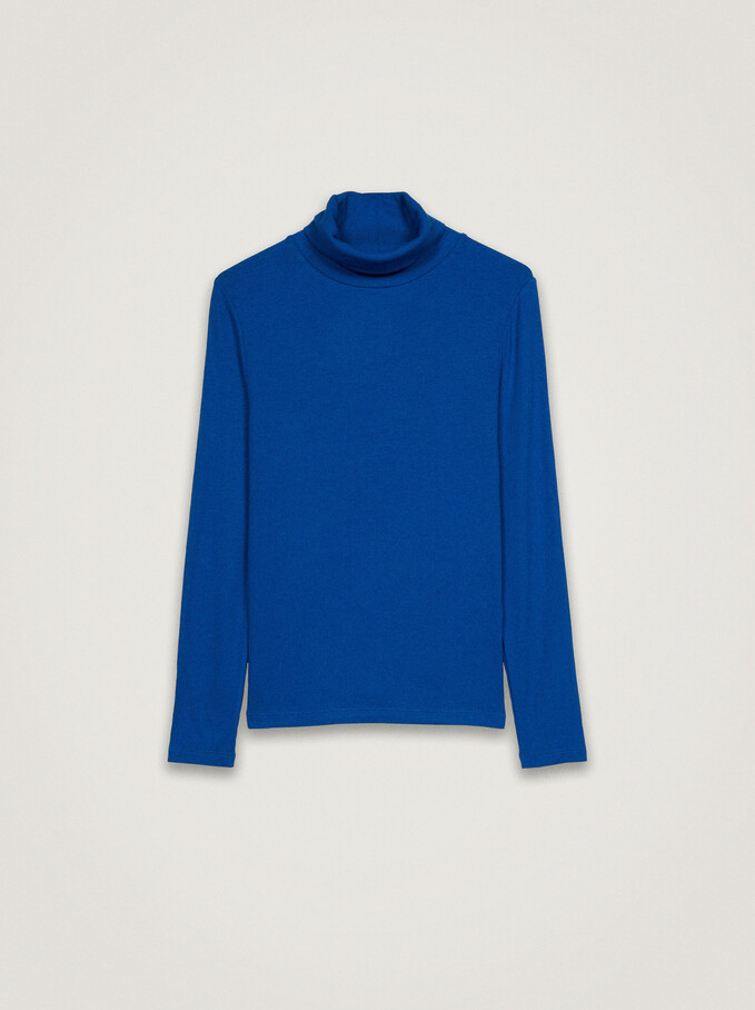 High Neck Sweater, Blue, hi-res