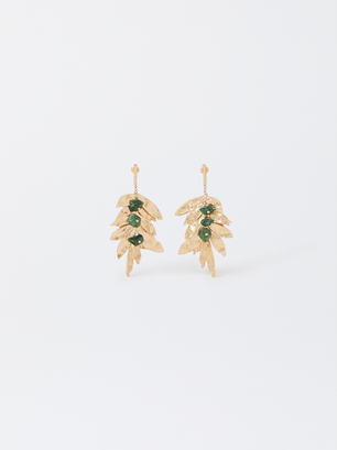 Gold-Toned Earrings With Stones, Green, hi-res