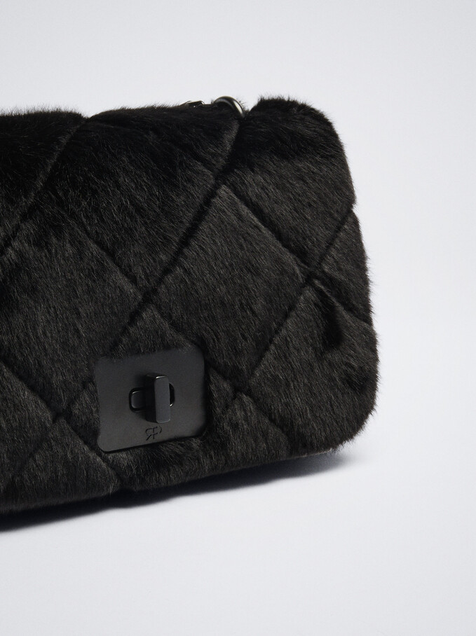 Faux Fur Shoulder Bag, Black, hi-res