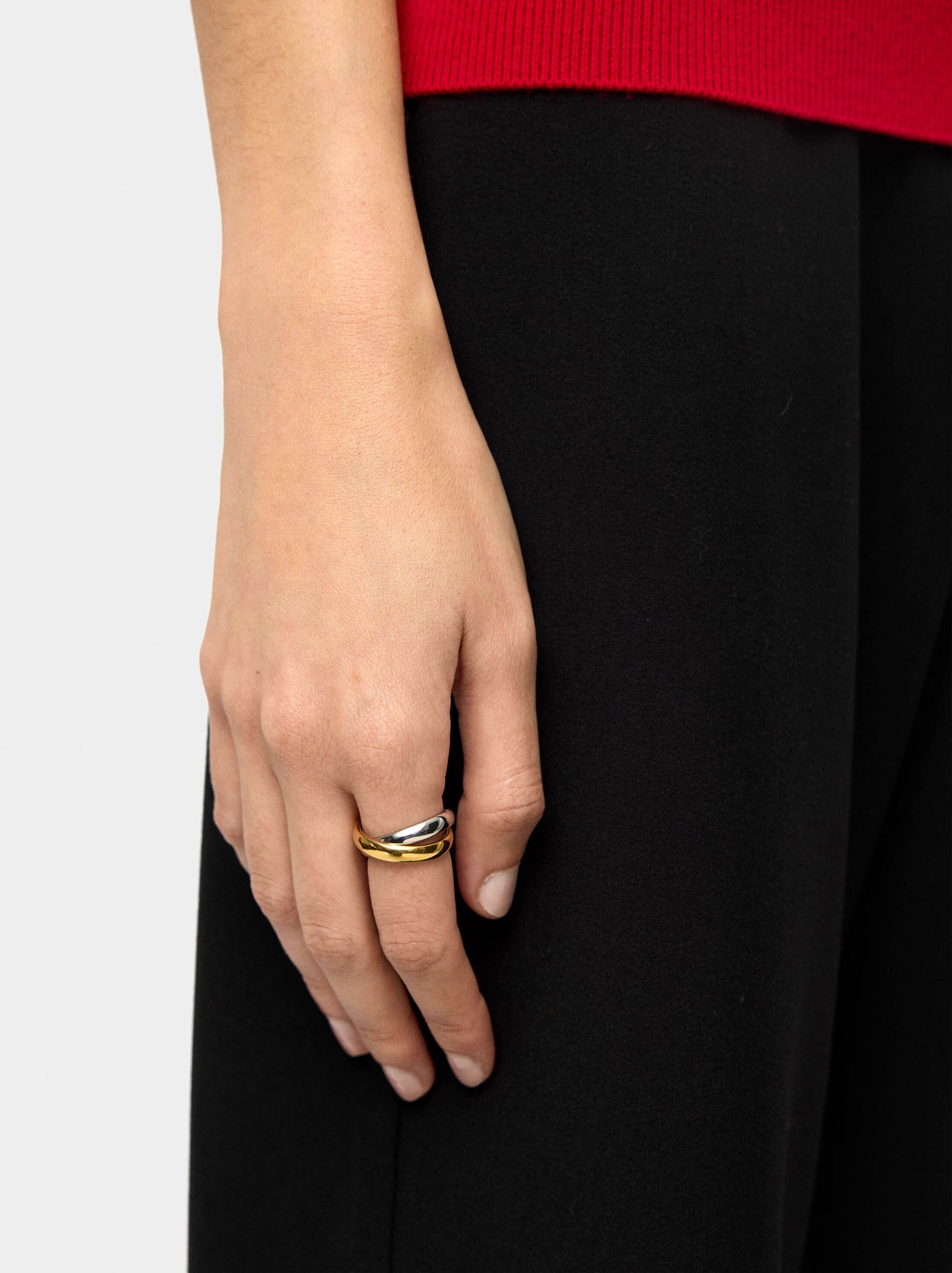 Bicolor crossed ring - stainless steel image number 1.0