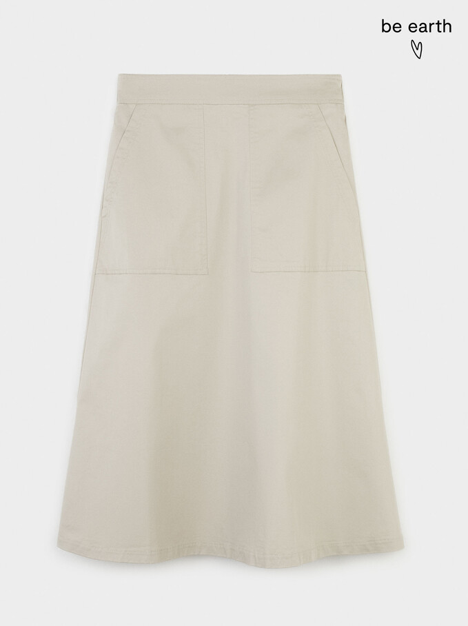 Limited Edition Cotton Skirt With Elastic, Beige, hi-res