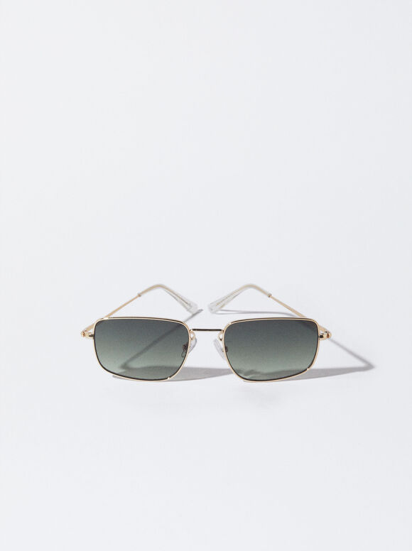 Quadratische Sonnenbrille Mit Metallgestell , Golden, hi-res