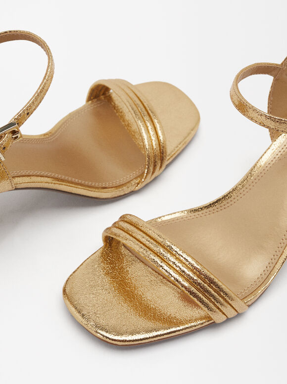 High Heel Metallic Sandals, Golden, hi-res