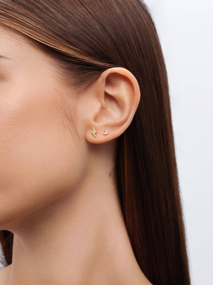 Set Of Stainless Steel Earrings, Golden, hi-res