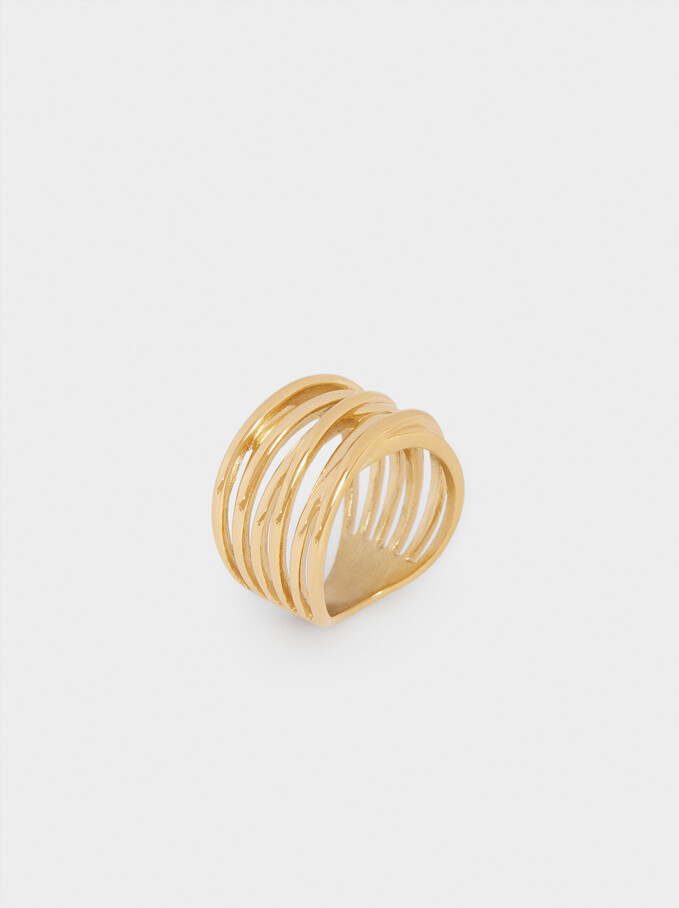 Steel Ring With Intertwined Bands, Golden, hi-res