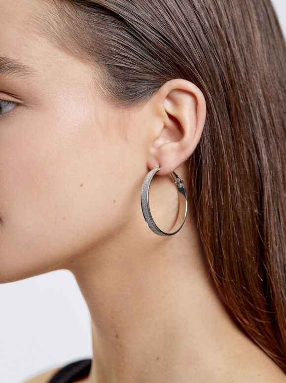 Medium Rhinestone Hoop Earrings, Silver, hi-res