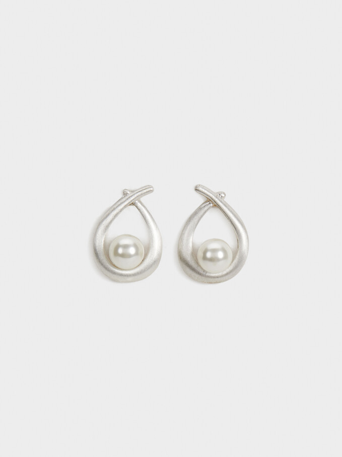 Earrings With Faux Pearls, Silver, hi-res