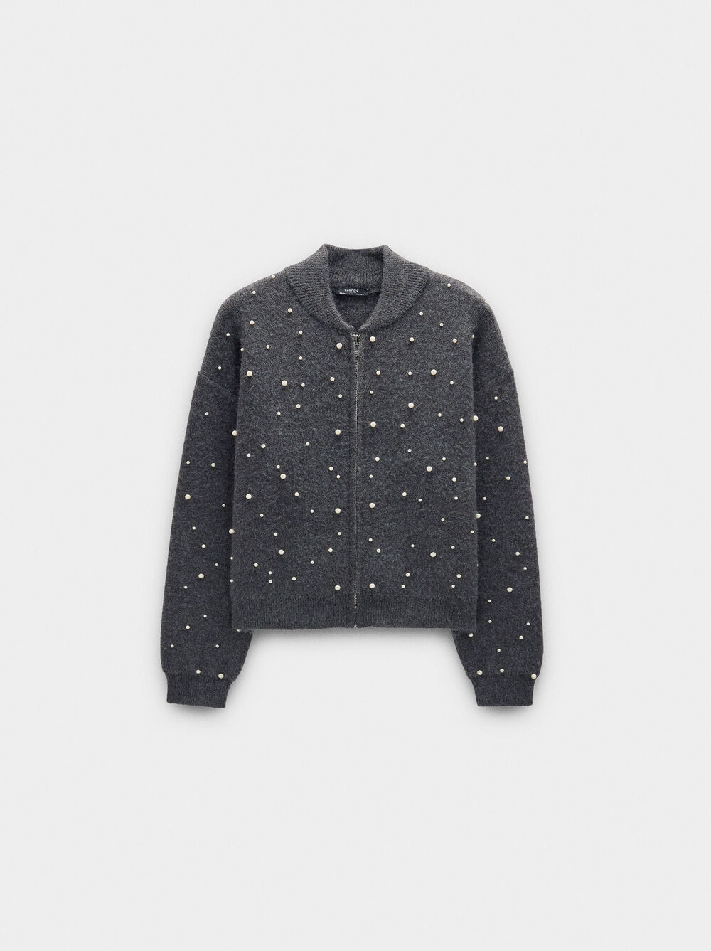 Knit mesh cardigan with pearls