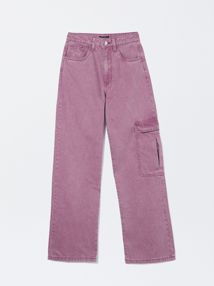 Cotton Cargo Trousers, Pink, hi-res