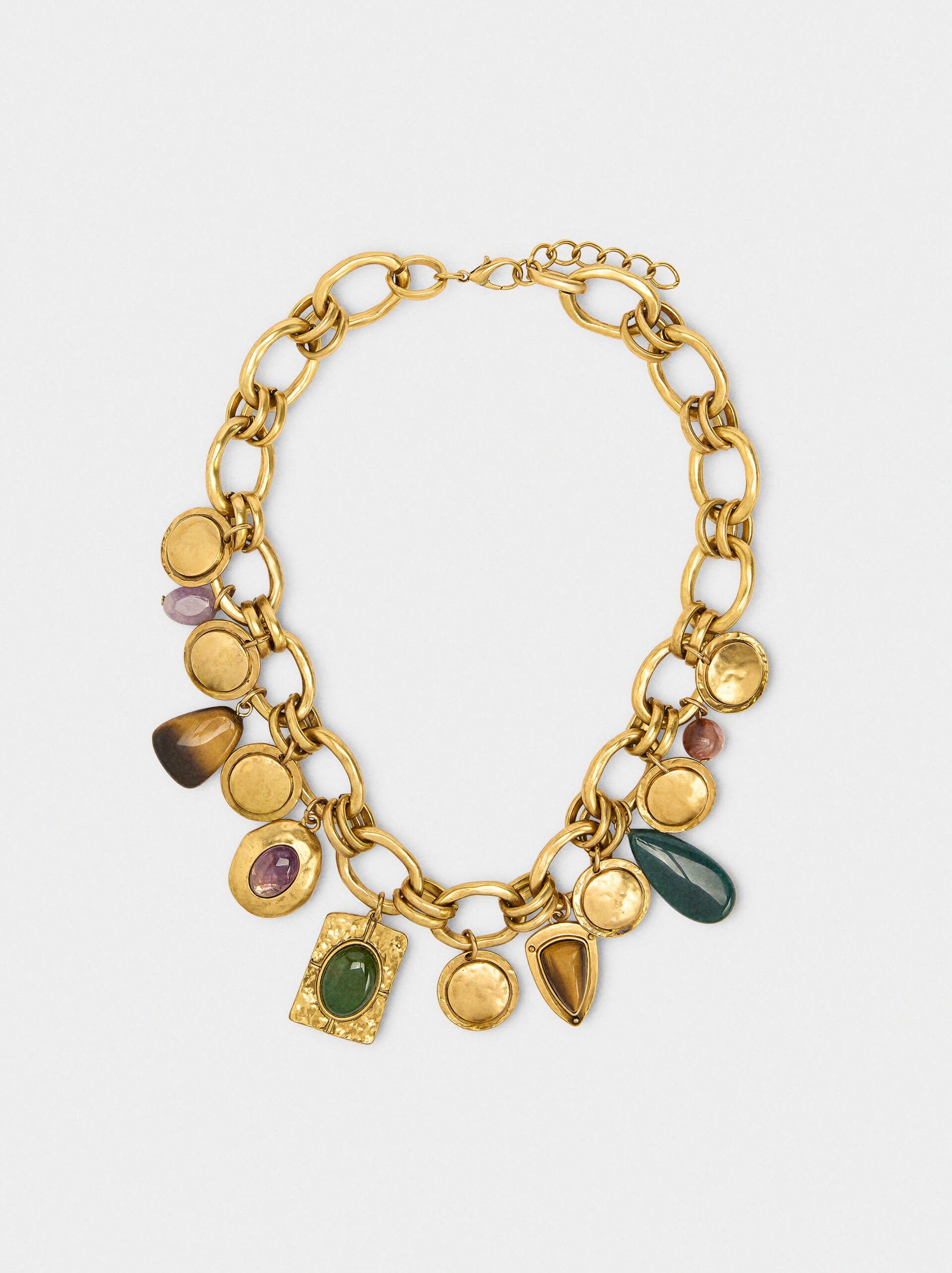 Short necklace of dangling links with stones image number 0.0