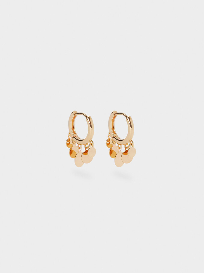Small Hoop Earrings With Pendants, Golden, hi-res