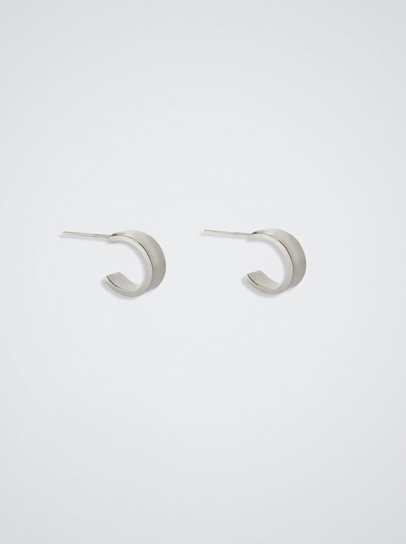 Short Silver Hoop Earrings, Silver, hi-res