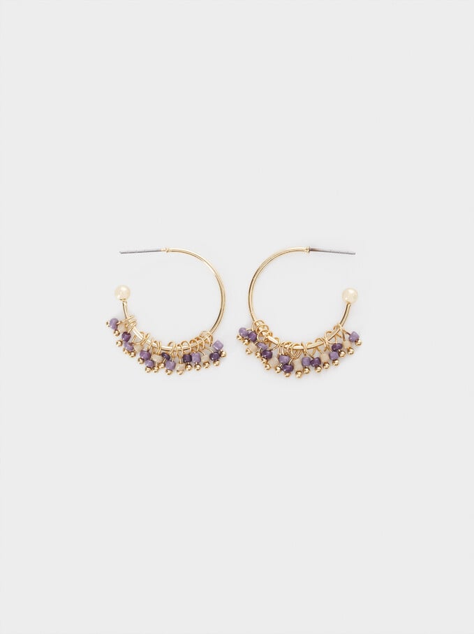 Small Hoop Earrings With Beads, , hi-res