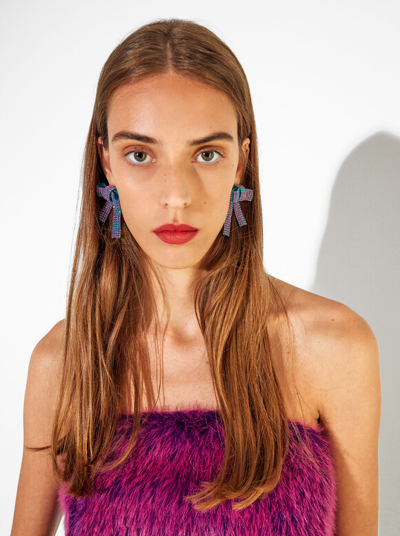 Online Exclusive - Long Bow Earrings, Multicolor, hi-res
