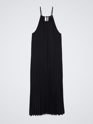 Robe Longue Plissée, Noir, hi-res