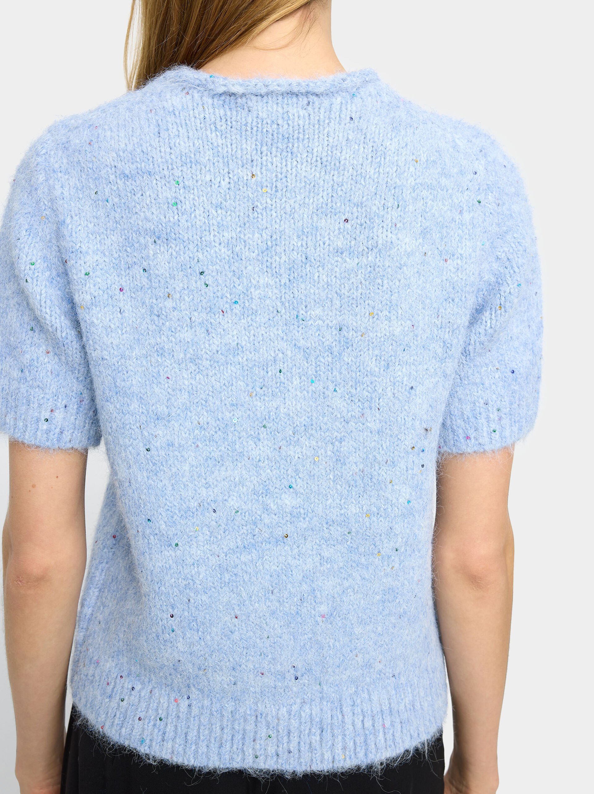 Short-sleeve knit sweater with sequins image number 3.0
