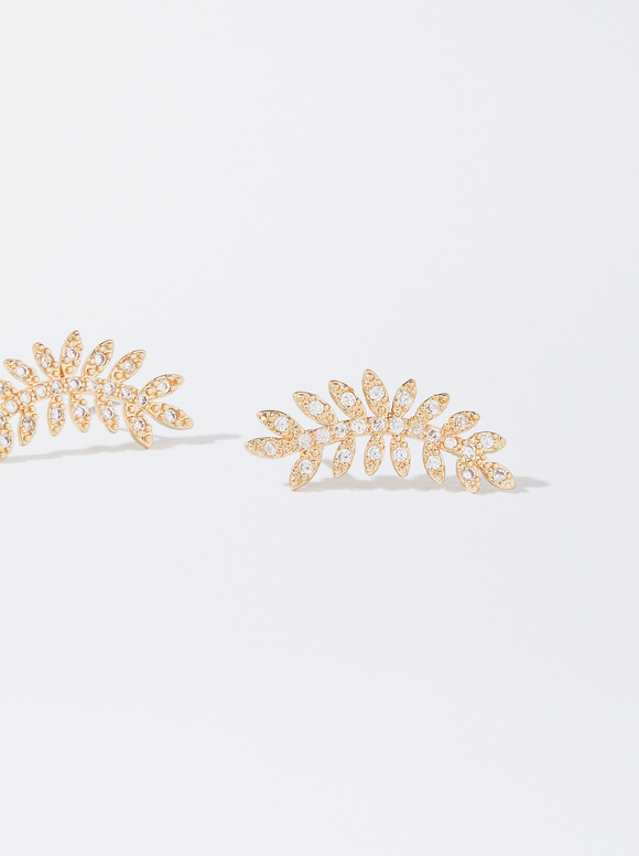 Boucles D’Oreille Dorées Avec Zircones, Doré, hi-res