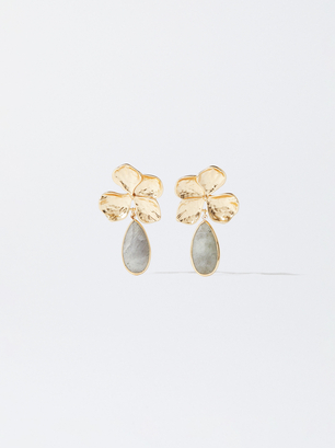 Flower Earrings With Stone, Pink, hi-res